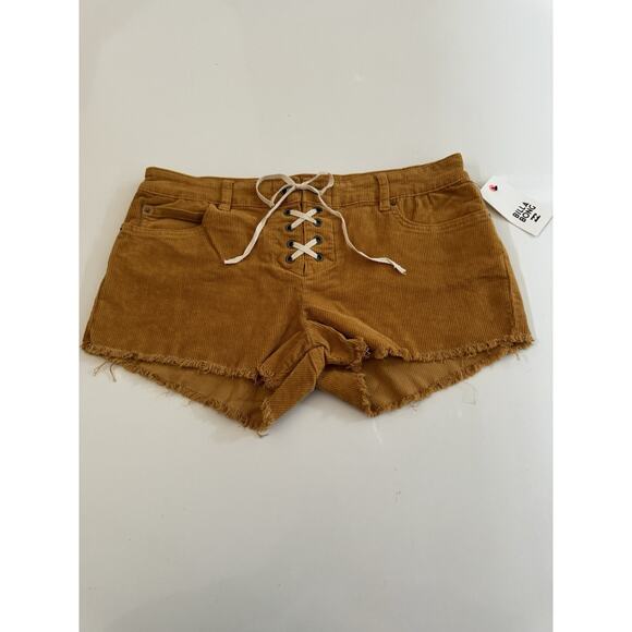 Billabong Corduroy Cutoff Shorts Sz 28 Lite Hearted Lace Up Pockets Stretch Gold - Picture 4 of 10